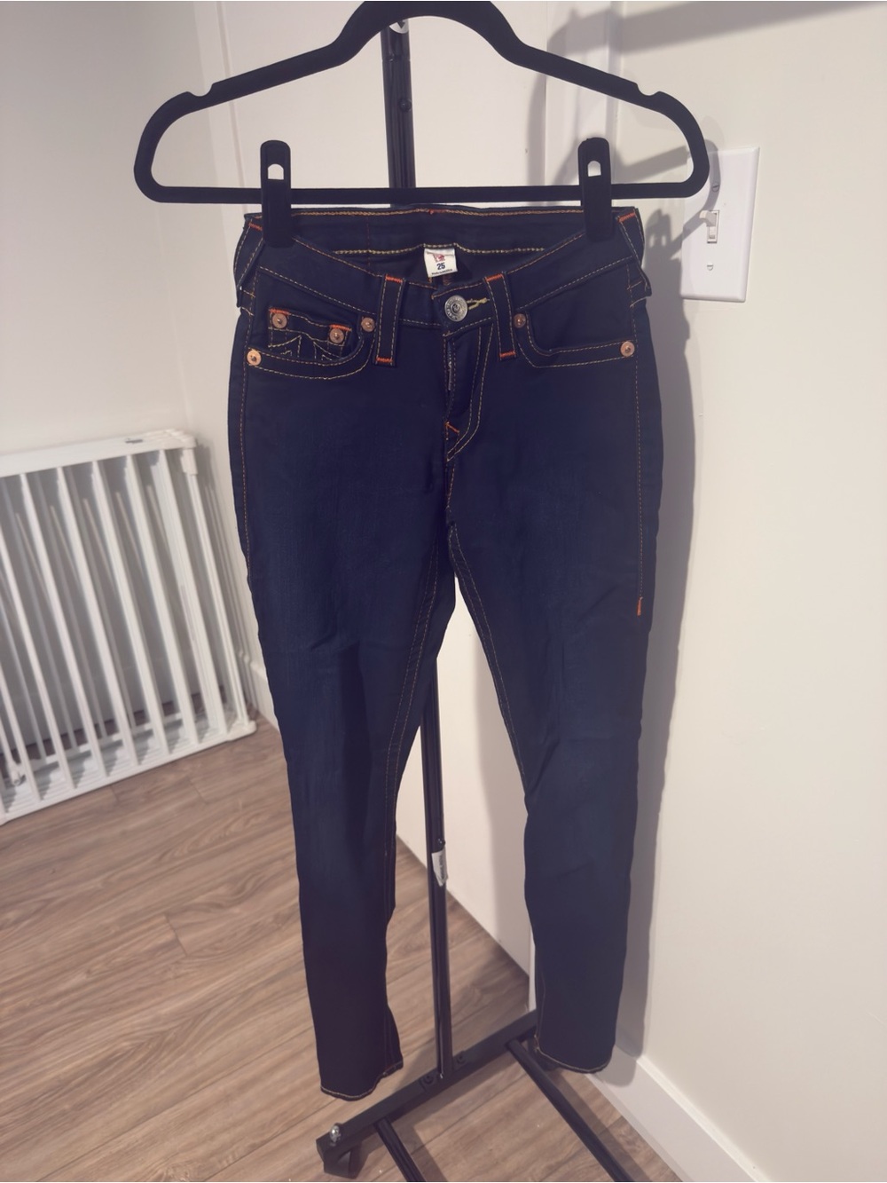 True Religion Dark Blue Skinny Jeans with Contrast Stitching